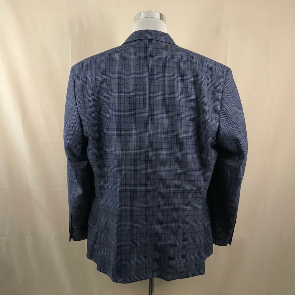 Jos. A. Bank 48R Sport Coat 100% Wool Blue Plaid Two Button Double Vented - Picture 7 of 9